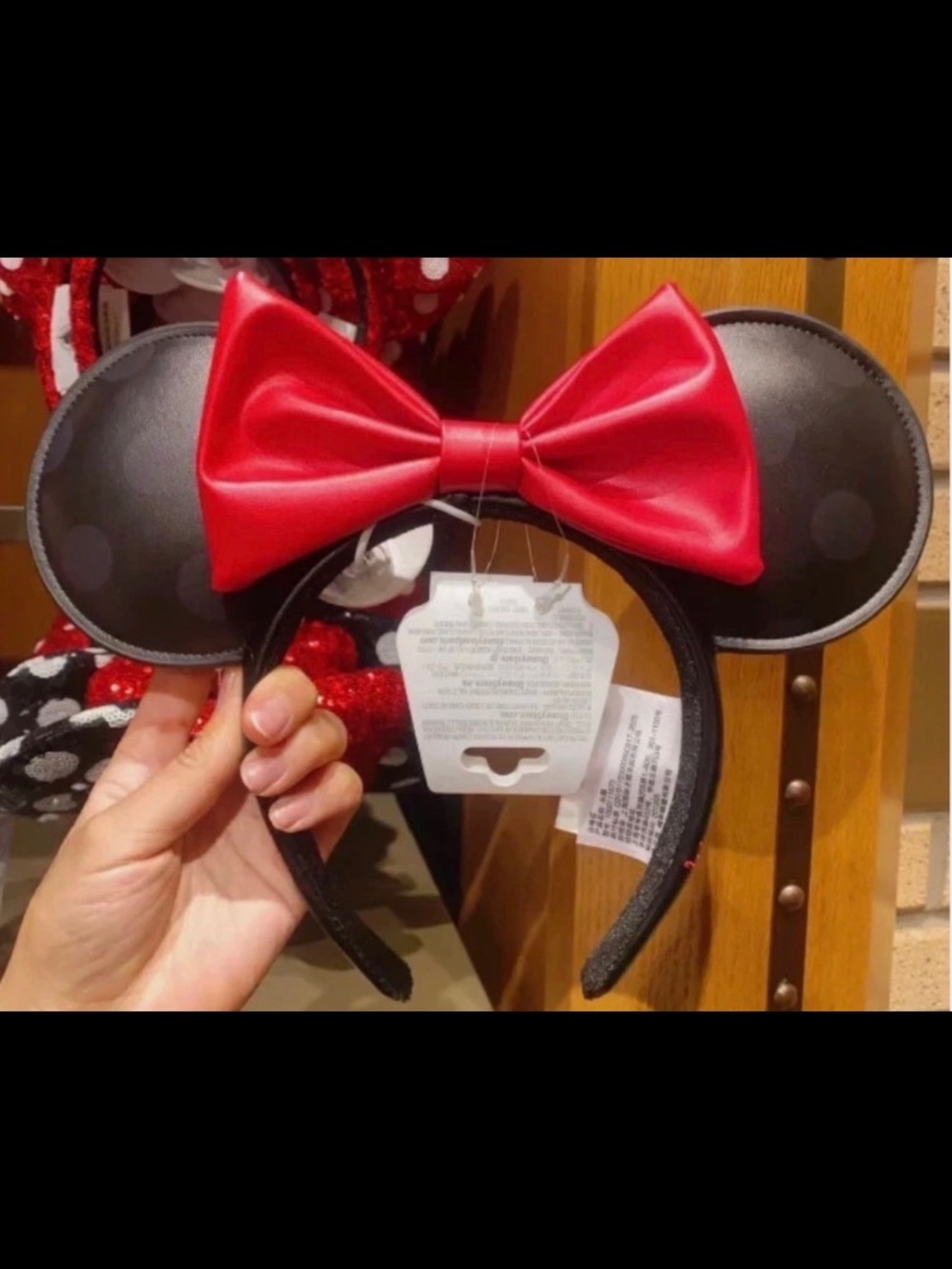 Disney Black Minnie Ears Headband with Red Bow